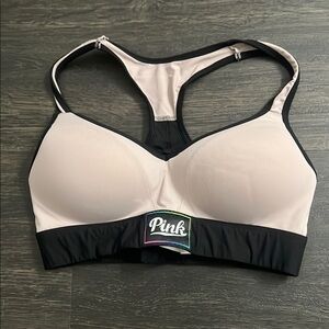 PINK Victoria's Secret Black and Cream Sports Bra Intimates